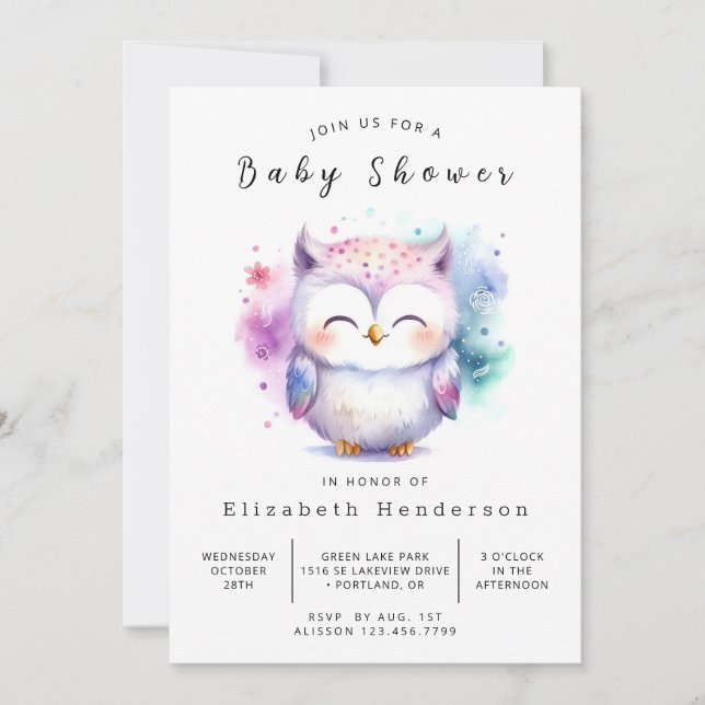 Whimsical Editable Owl Baby Shower Invitation (Front)