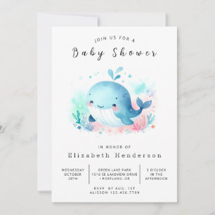 Whimsical Editable Whale Baby Shower Invitation