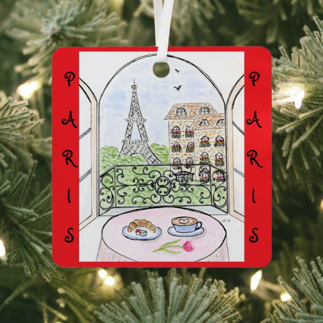 Whimsical Eiffel Tower Paris PERSONALIZE PHOTO Metal Tree Decoration (Insitu)