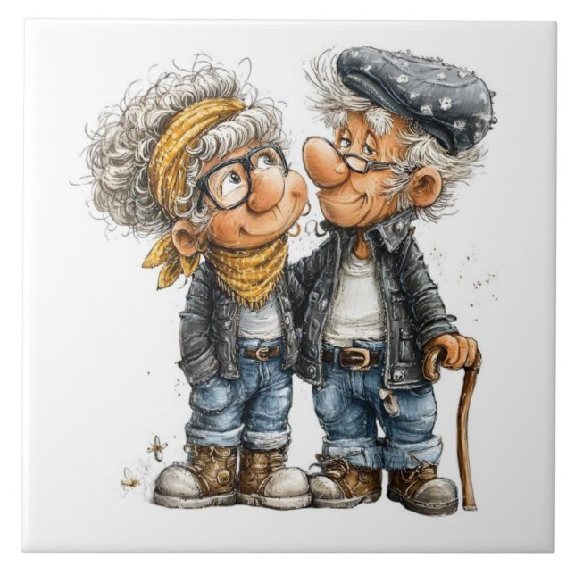 Whimsical Elder Couple Tile (Front)