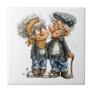Whimsical Elder Couple Tile