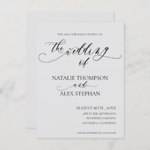 Whimsical Elegant Black And White Script Wedding Invitation Postcard