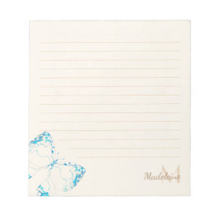 Whimsical Elegant Blue Butterfly Monogram Name Notepad
