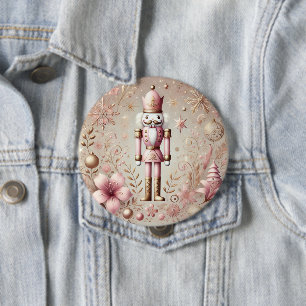Whimsical Elegant Pink and Gold Pastel Nutcracker  10 Cm Round Badge