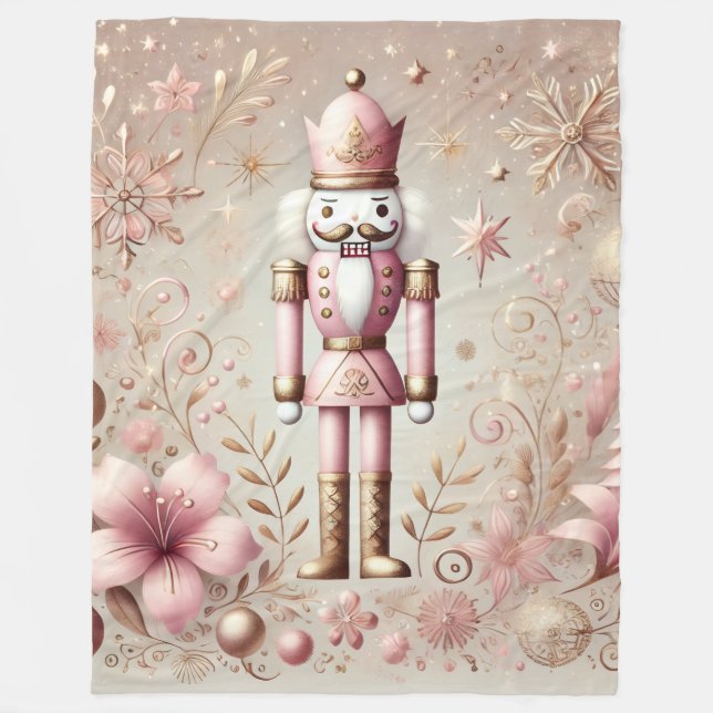Whimsical Elegant Pink and Gold Pastel Nutcracker  Fleece Blanket (Front)