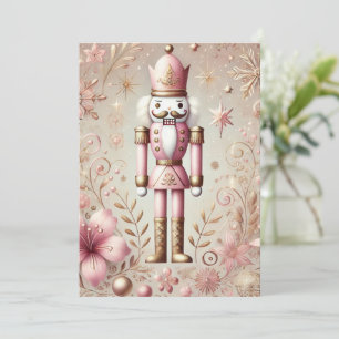 Whimsical Elegant Pink and Gold Pastel Nutcracker  Holiday Card