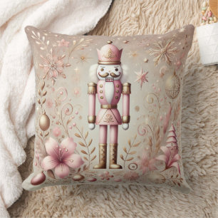 Whimsical Elegant Pink & Gold Pastel Nutcracker Cushion