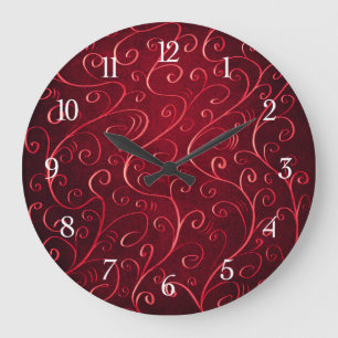 Whimsical Elegant Textured Red Swirl Pattern Large Clock