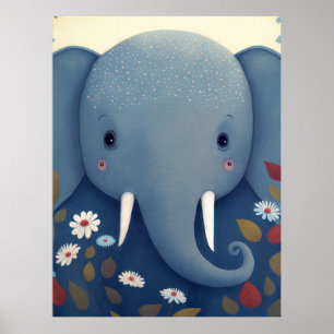 Whimsical Elephant and Flowers Poster