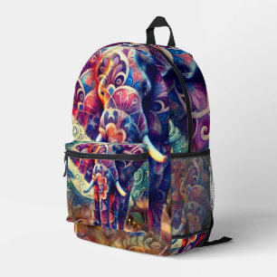 Whimsical Elephant at Night Blue Purple Stars Moon Printed Backpack