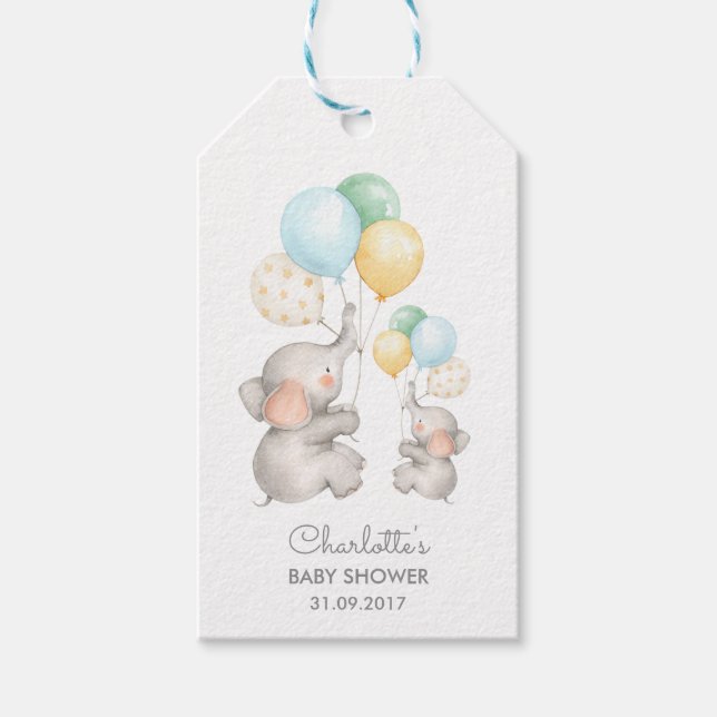 Whimsical Elephant Baby Shower Pastel Favour Tag (Front)