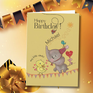 Whimsical Elephant & Duckling Birthday Card