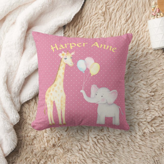 Whimsical Elephant & Giraffe Nursery Throw Pillow (Blanket)