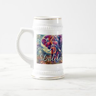 Whimsical Elephant Night Stars Moon Personalized Beer Stein