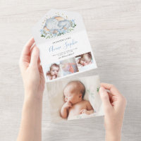 Whimsical Elephant Photo Birth Announcement Card