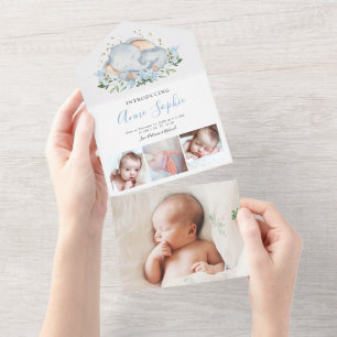 Whimsical Elephant Photo Birth Announcement Card