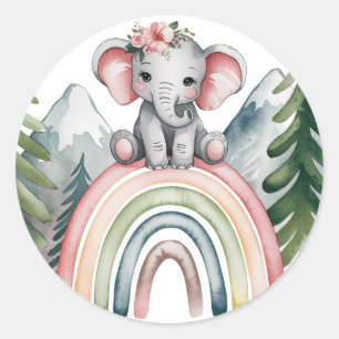 Whimsical Elephant Rainbow Baby Shower Classic Round Sticker