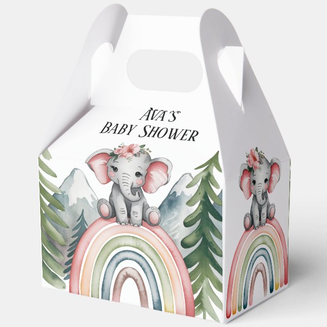 Whimsical Elephant Rainbow Baby Shower Favour Box (Back)