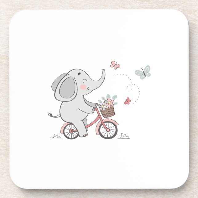 Whimsical Elephant Riding Bike –Kids Animal Design Coaster (Front)