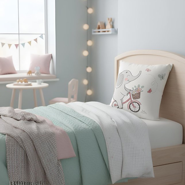 Whimsical Elephant Riding Bike –Kids Animal Design Cushion ("Whimsical Elephant Kids Throw Pillow – Add Fun and Color to Your Child’s Bedroom or Nursery!")