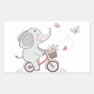 Whimsical Elephant Riding Bike –Kids Animal Design Rectangular Sticker