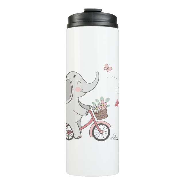 Whimsical Elephant Riding Bike –Kids Animal Design Thermal Tumbler (Front)