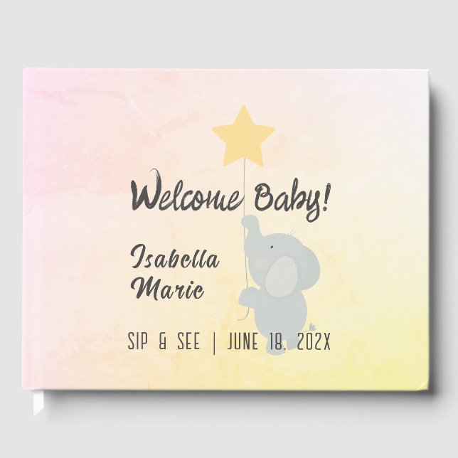 Whimsical Elephant  Sip & See Party Guest Book (Front)