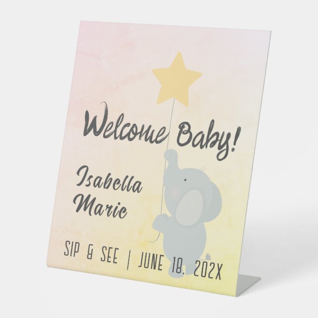 Whimsical Elephant  Sip & See Pedestal Sign (Front)