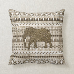 Whimsical Elephant Tribal Pattern on Wood Design Cushion
