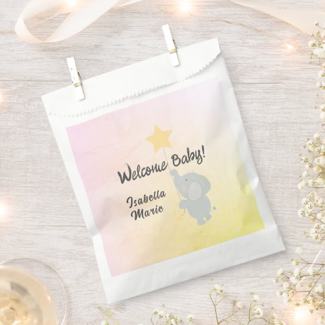 Whimsical Elephant Welcome Baby Favour Bags (Clipped)