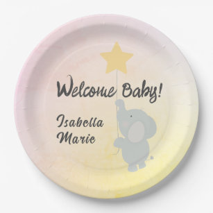 Whimsical Elephant Welcome Baby Paper Plate