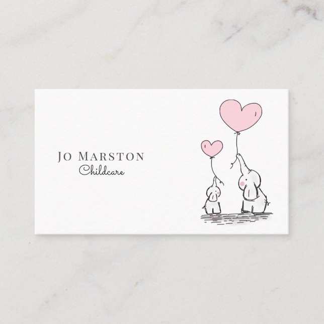 Whimsical Elephants Childcare Business Card (Front)