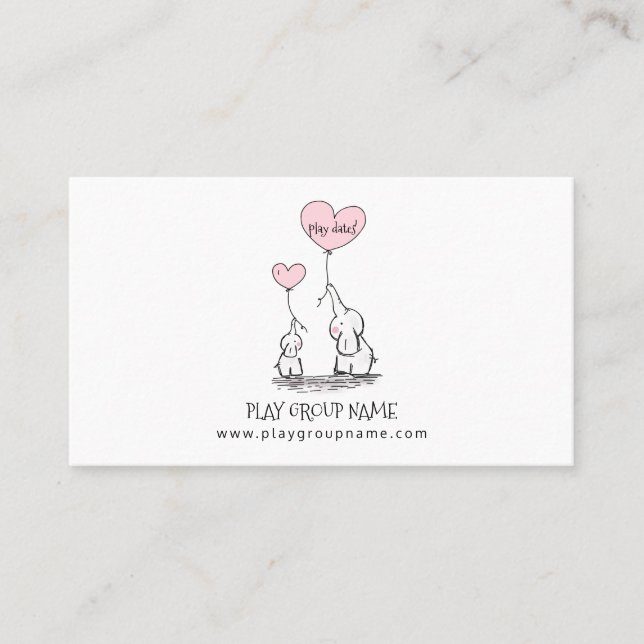Whimsical Elephants Custom Mum & Kid's Play Group Calling Card (Front)