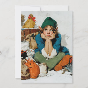 Whimsical Elf Among Gift Bags Holiday Card