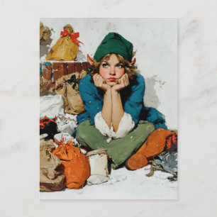 Whimsical Elf Among Gift Bags Holiday Postcard