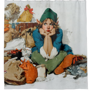 Whimsical Elf Among Gift Bags Shower Curtain