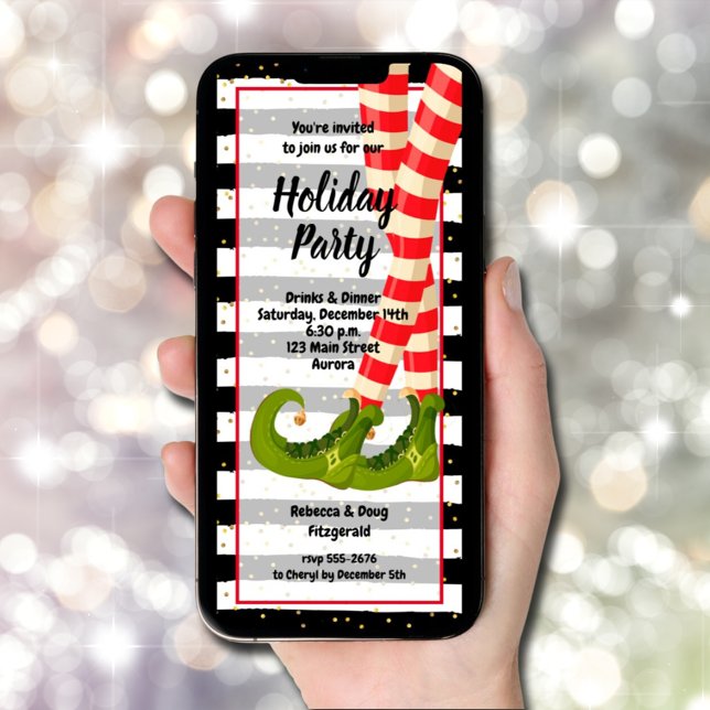 Whimsical Elf Legs Christmas Invitation (Whimsical Elf Legs Christmas Invitations - INSTANT DOWNLOAD and/or PRINTED)