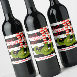Whimsical Elf Legs Christmas Wine Label