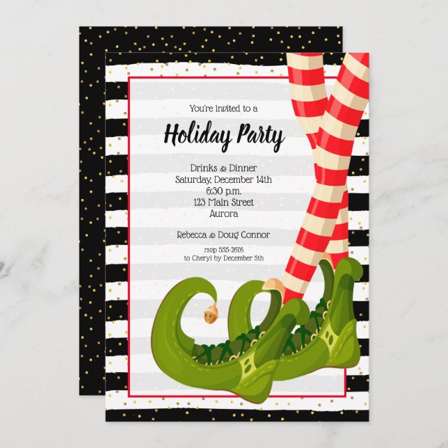Whimsical Elf Legs Holiday Christmas Invitations (Front/Back)
