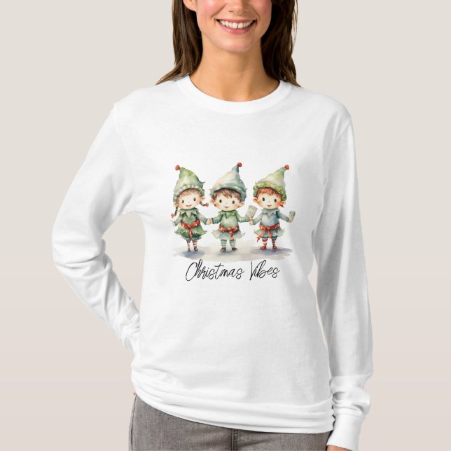 Whimsical Elves Christmas Vibes T-Shirt (Front)
