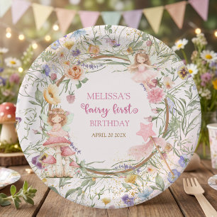 Whimsical Enchanted Garden Fairy First Birthday Paper Plate