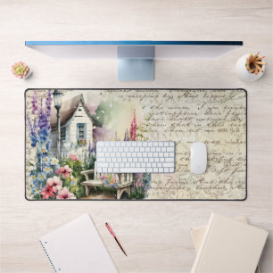 Whimsical English Cottage Fairytale Flower Garden Desk Mat