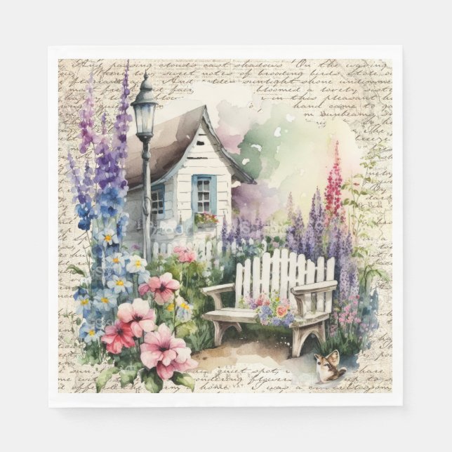 Whimsical English Cottage Fairytale Flower Garden Napkin (Front)