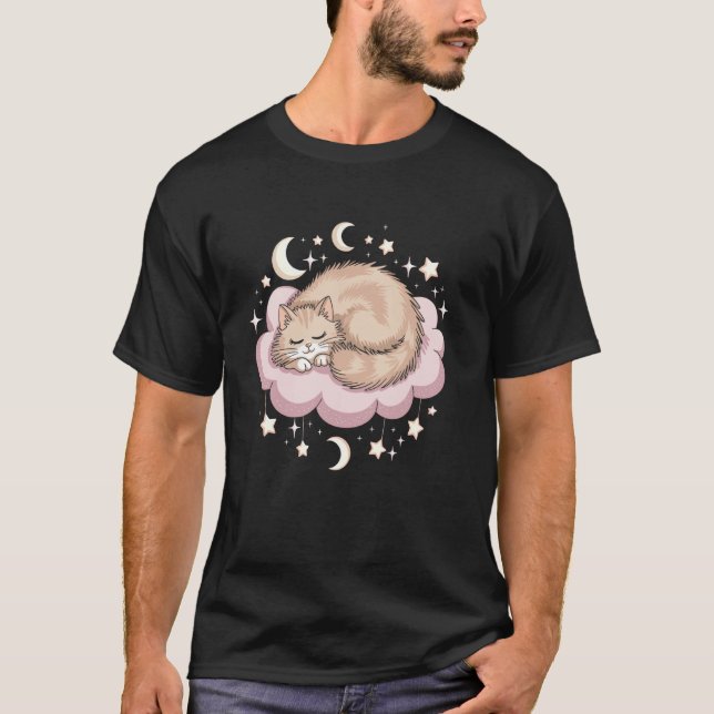 Whimsical Escapism Cat Sleeping On A Cloud T-Shirt (Front)