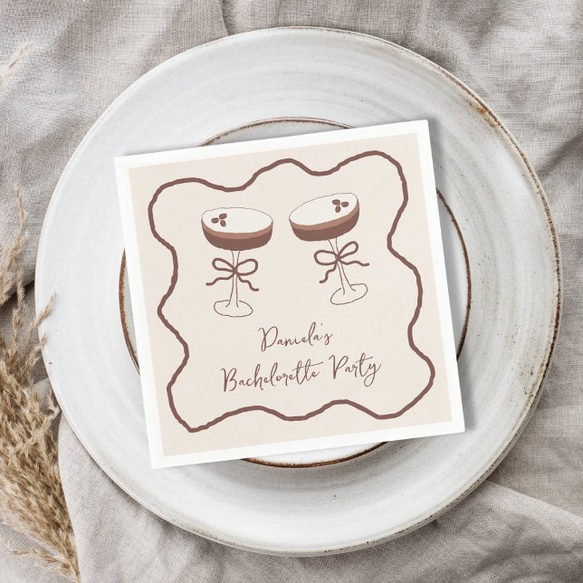 Whimsical Espresso Martini Hand Drawn Bachelorette Napkin (Whimsical Espresso Martini Hand Drawn Bachelorette Napkins)