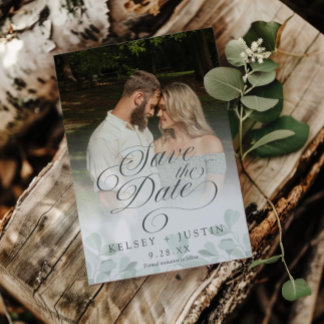 Whimsical Eucalyptus Photo Save The Date Cards