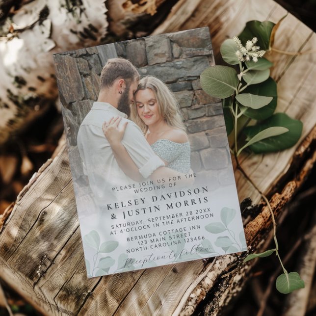 Whimsical Eucalyptus Photo Wedding Invitation (Creator Uploaded)