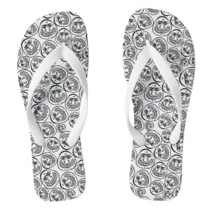 Whimsical Faces: Playful Black and White Cartoon Jandals