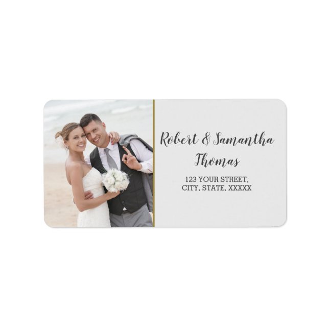 Whimsical Faded Photo Calligraphy Wedding Label (Front)
