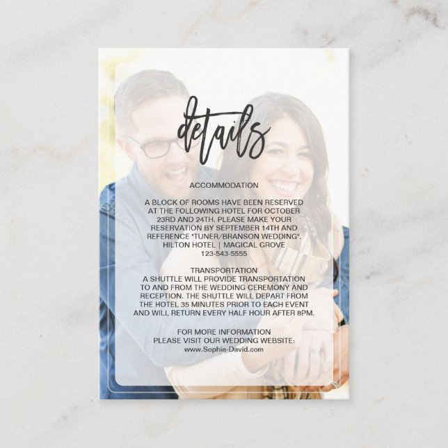 Whimsical Faded Photo Geometric Wedding Details Enclosure Card (Front)